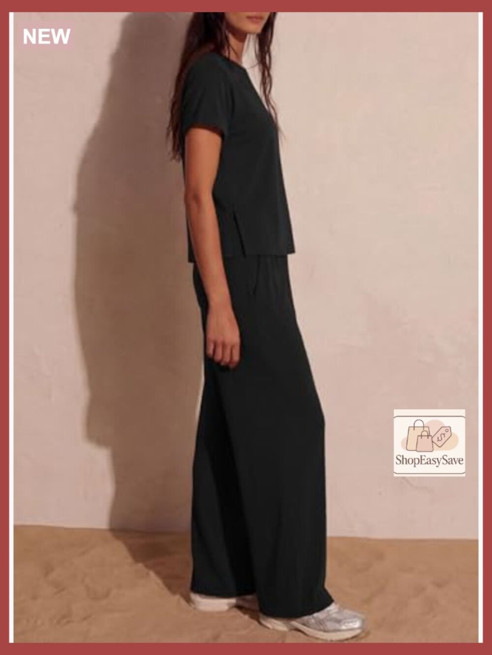 Womens Lounge Set 2 Piece Outfits Casual Loose Fit Short Sleeve Top Wide Leg - Picture 2 of 7